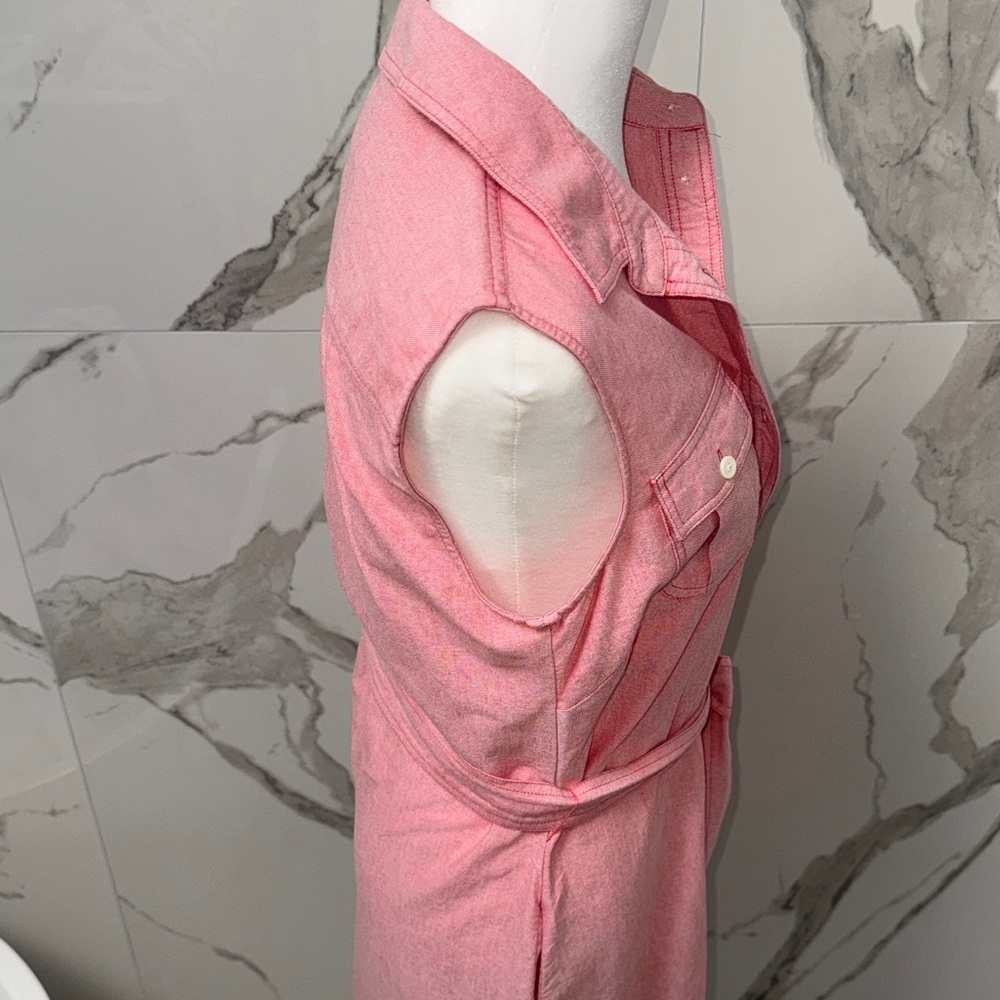 Vineyard Vines Sleeveless Pink Button-Front Shirt Dress with Waist Tie - Picture 4 of 7